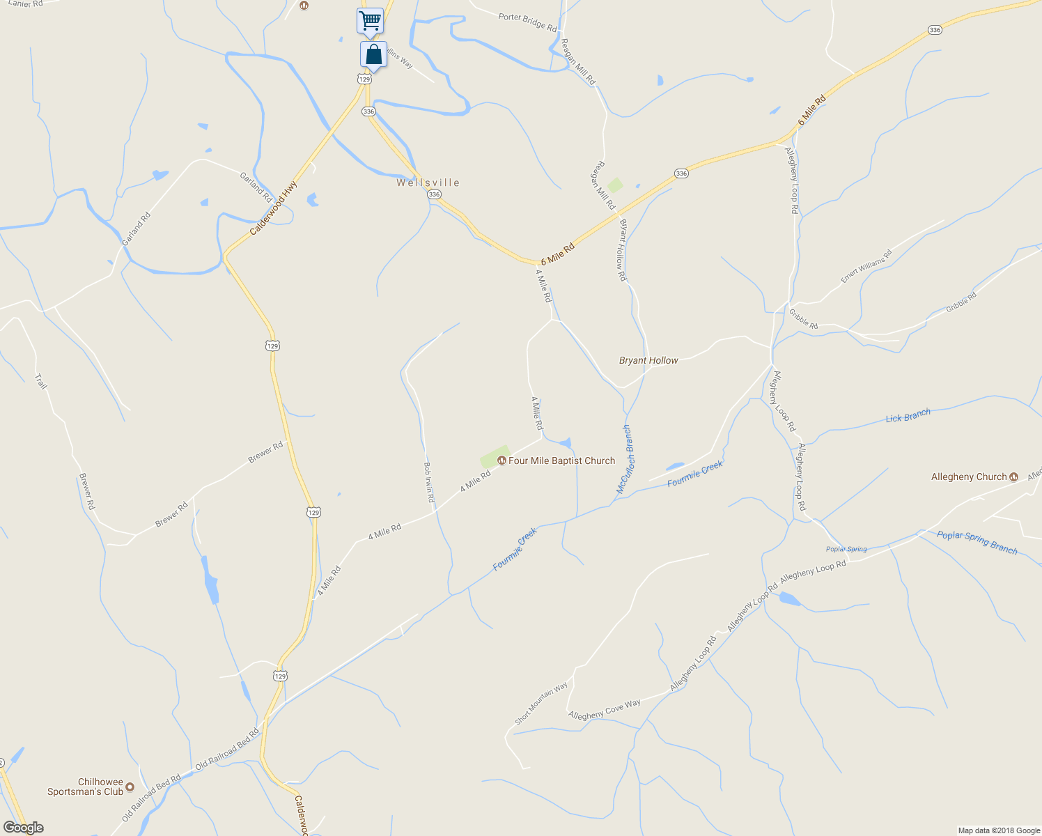 map of restaurants, bars, coffee shops, grocery stores, and more near 6835 4 Mile Road in Maryville