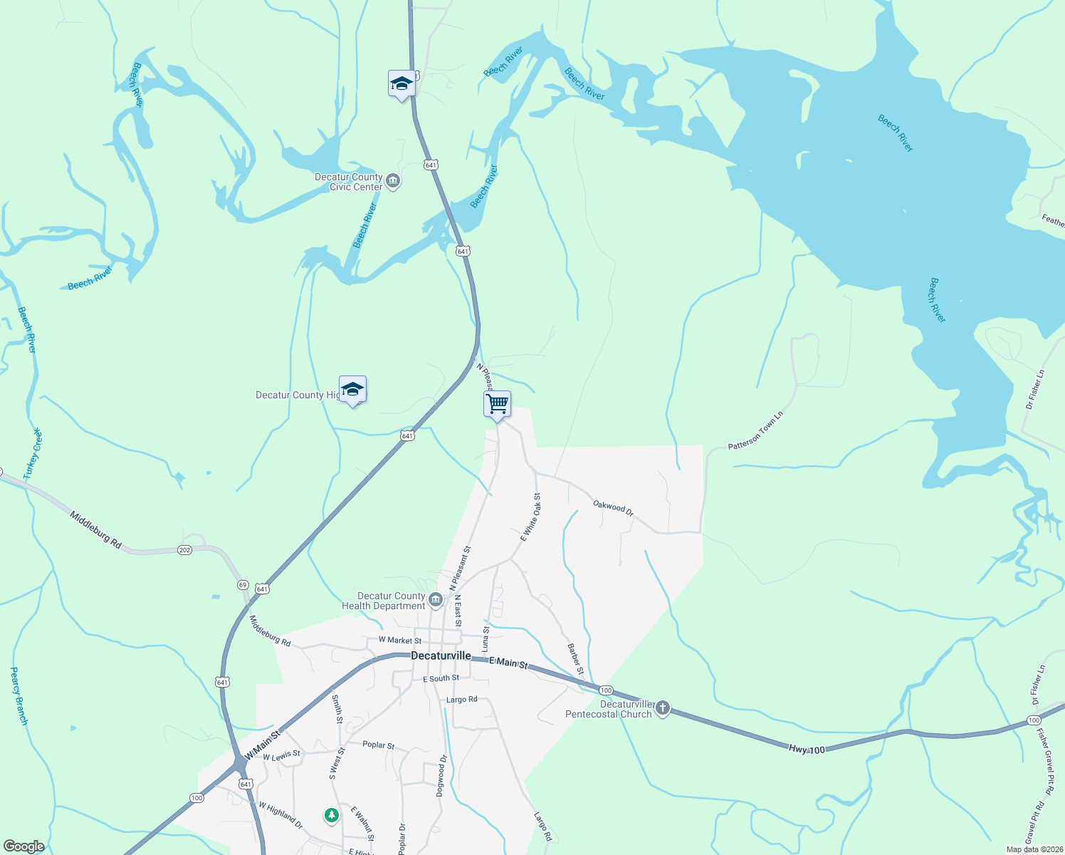 map of restaurants, bars, coffee shops, grocery stores, and more near 702 East White Oak Street in Decaturville
