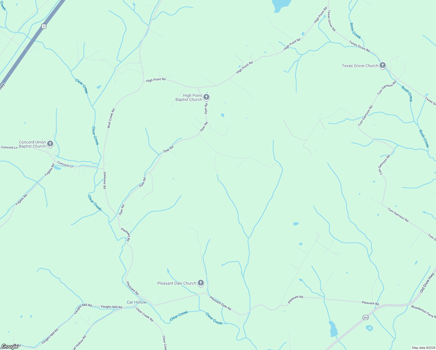 map of restaurants, bars, coffee shops, grocery stores, and more near 308 Mary Sutton Lane in Evensville