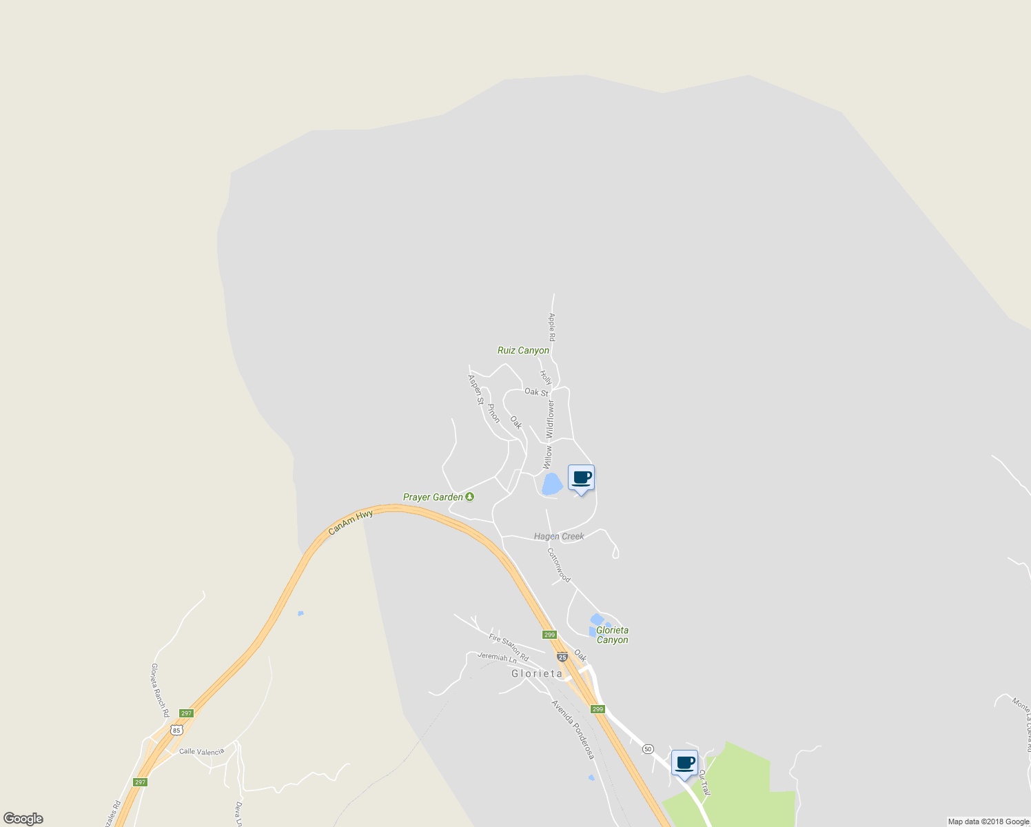 map of restaurants, bars, coffee shops, grocery stores, and more near 153 Oak Road in Glorieta