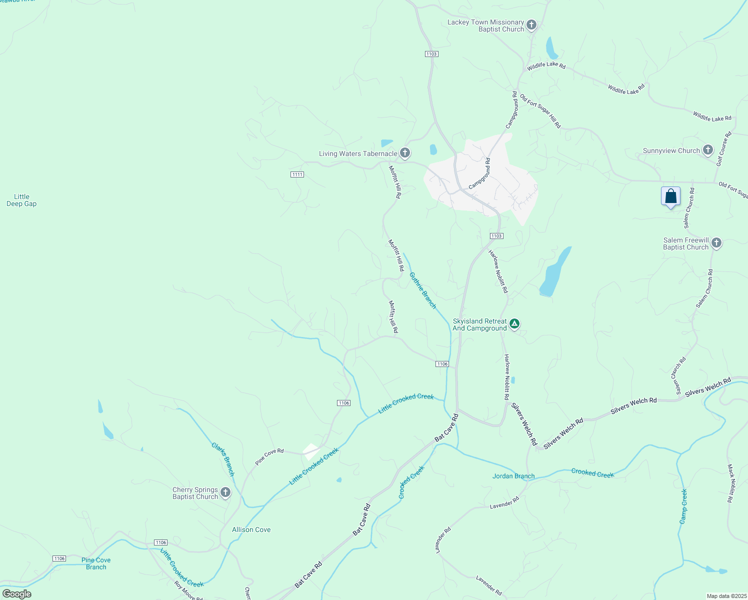 map of restaurants, bars, coffee shops, grocery stores, and more near 25 Triton Way in Old Fort