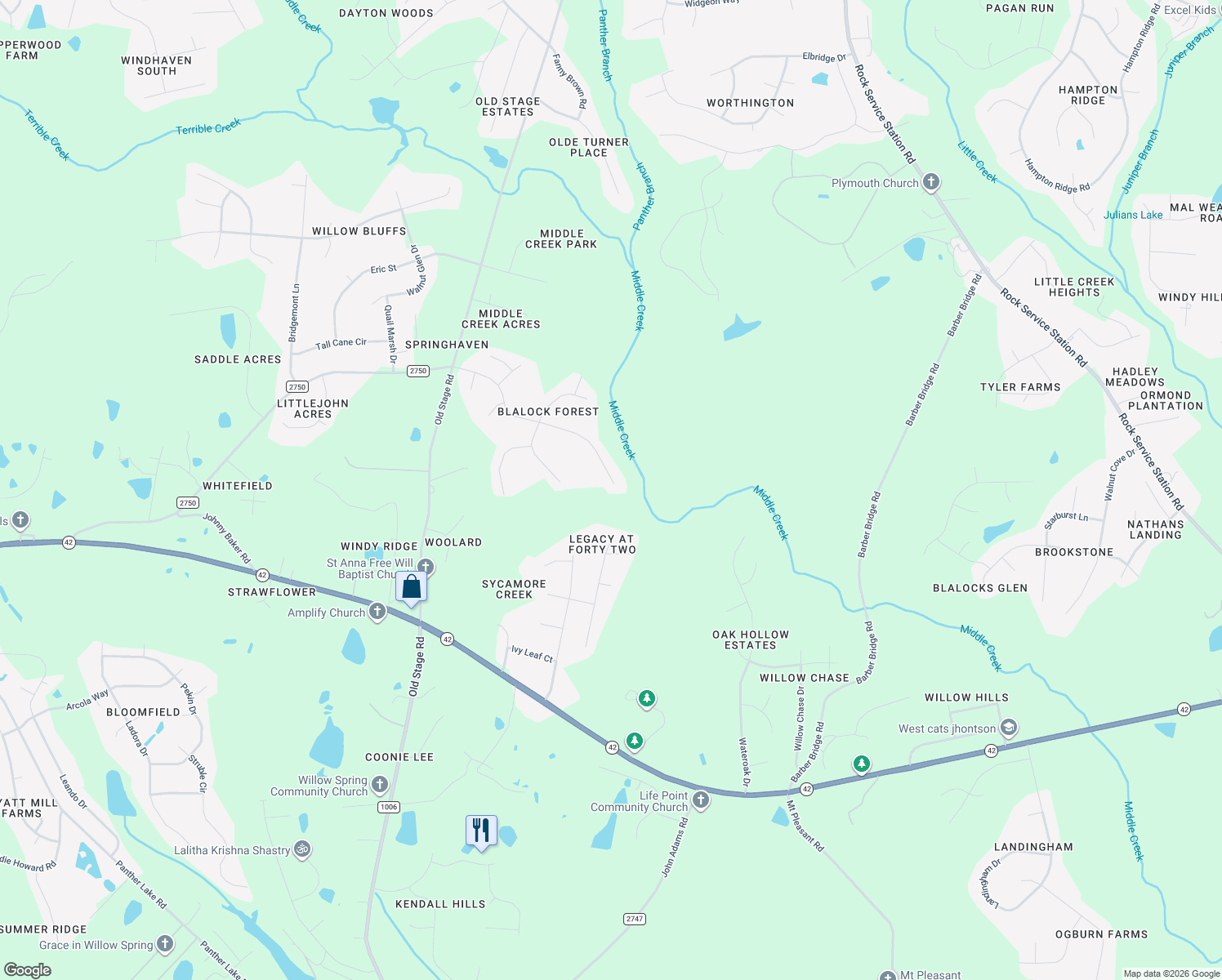 map of restaurants, bars, coffee shops, grocery stores, and more near 3748 Norman Blalock Road in Wake County