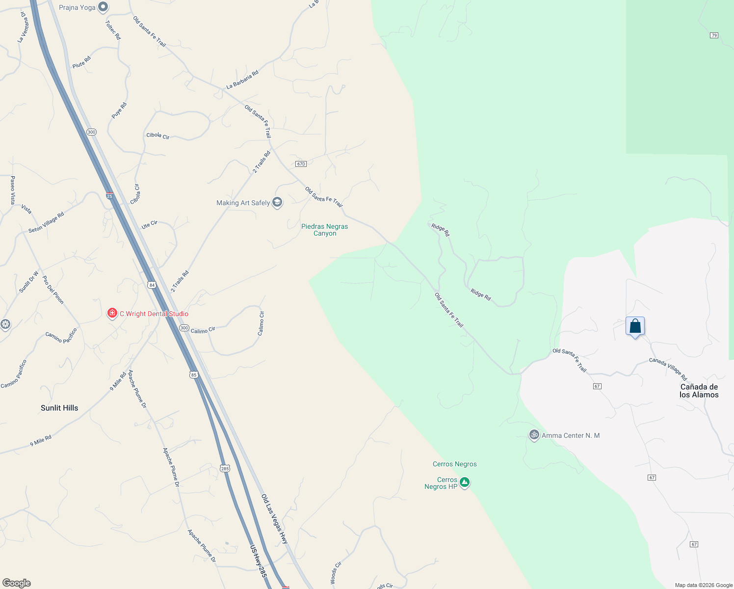 map of restaurants, bars, coffee shops, grocery stores, and more near 26B Old Santa Fe Way in Santa Fe