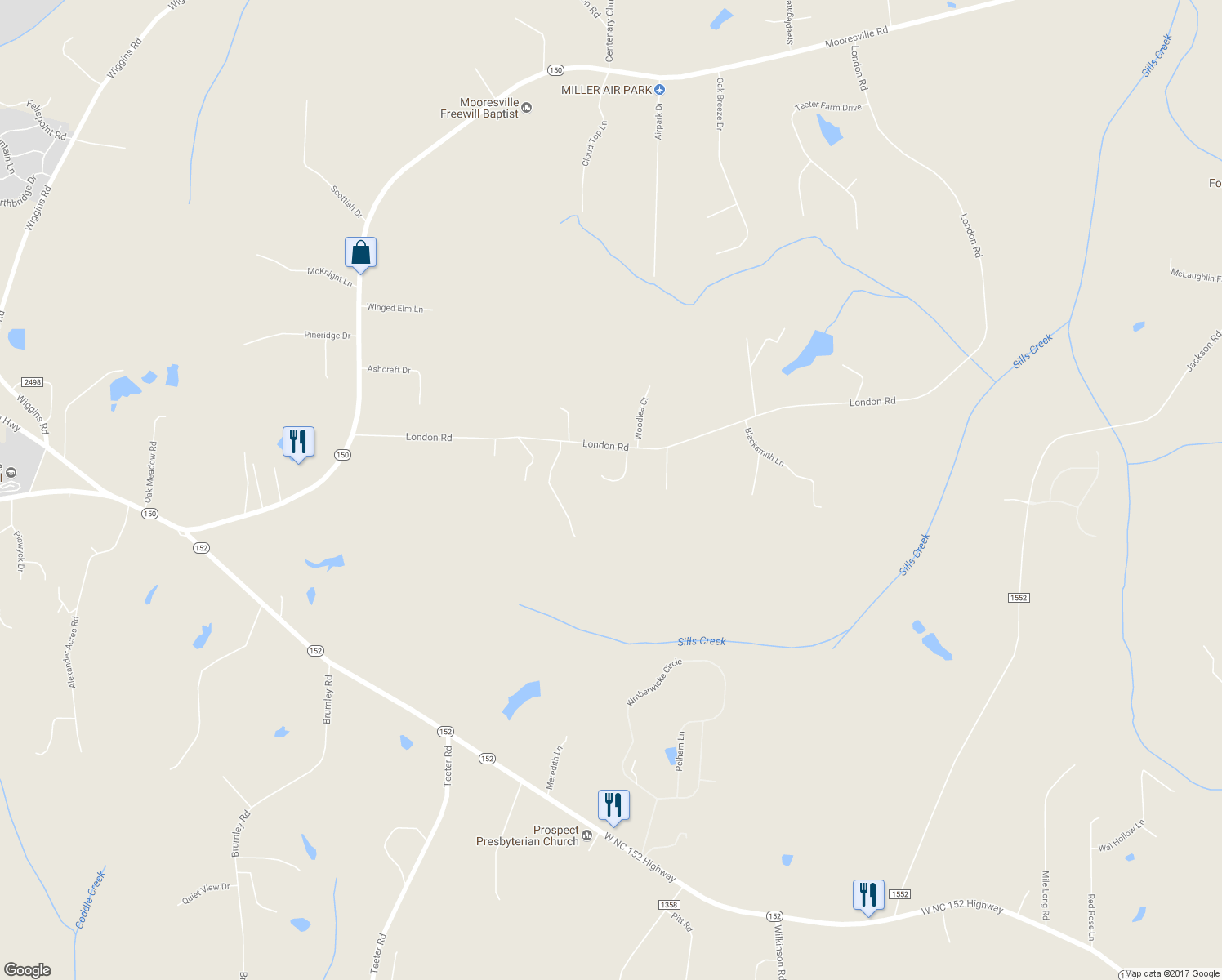 map of restaurants, bars, coffee shops, grocery stores, and more near 165 Country Lane in Mooresville