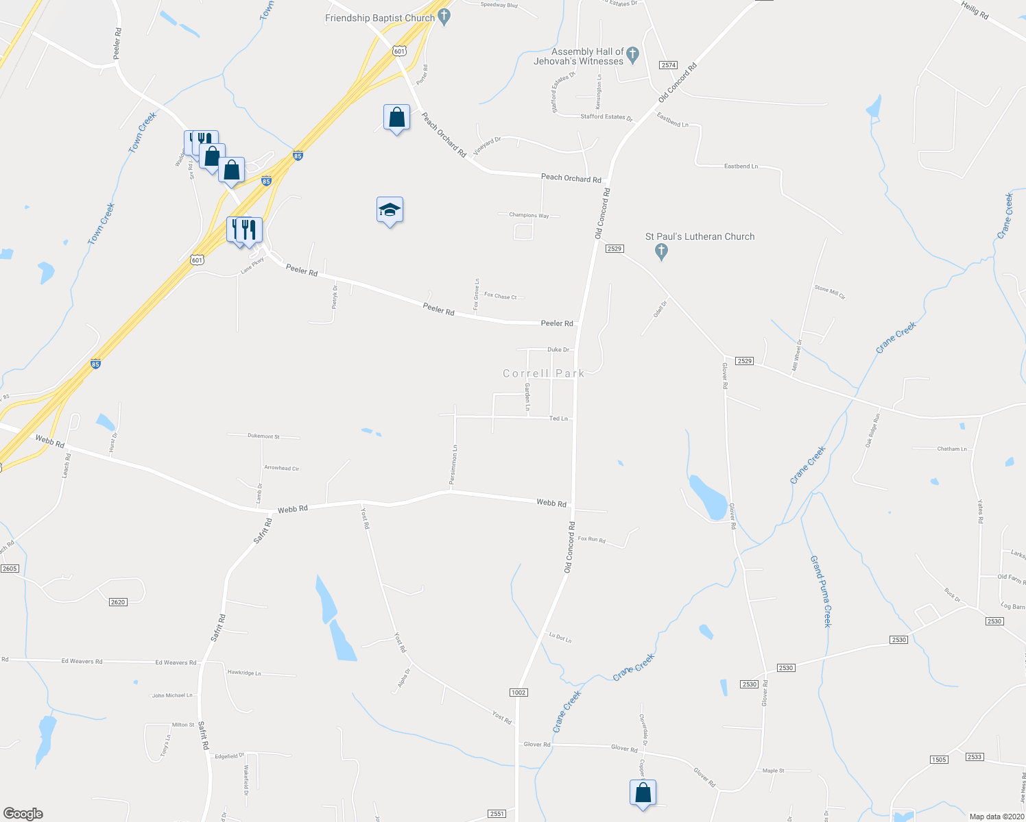 map of restaurants, bars, coffee shops, grocery stores, and more near 350 Ted Lane in Salisbury