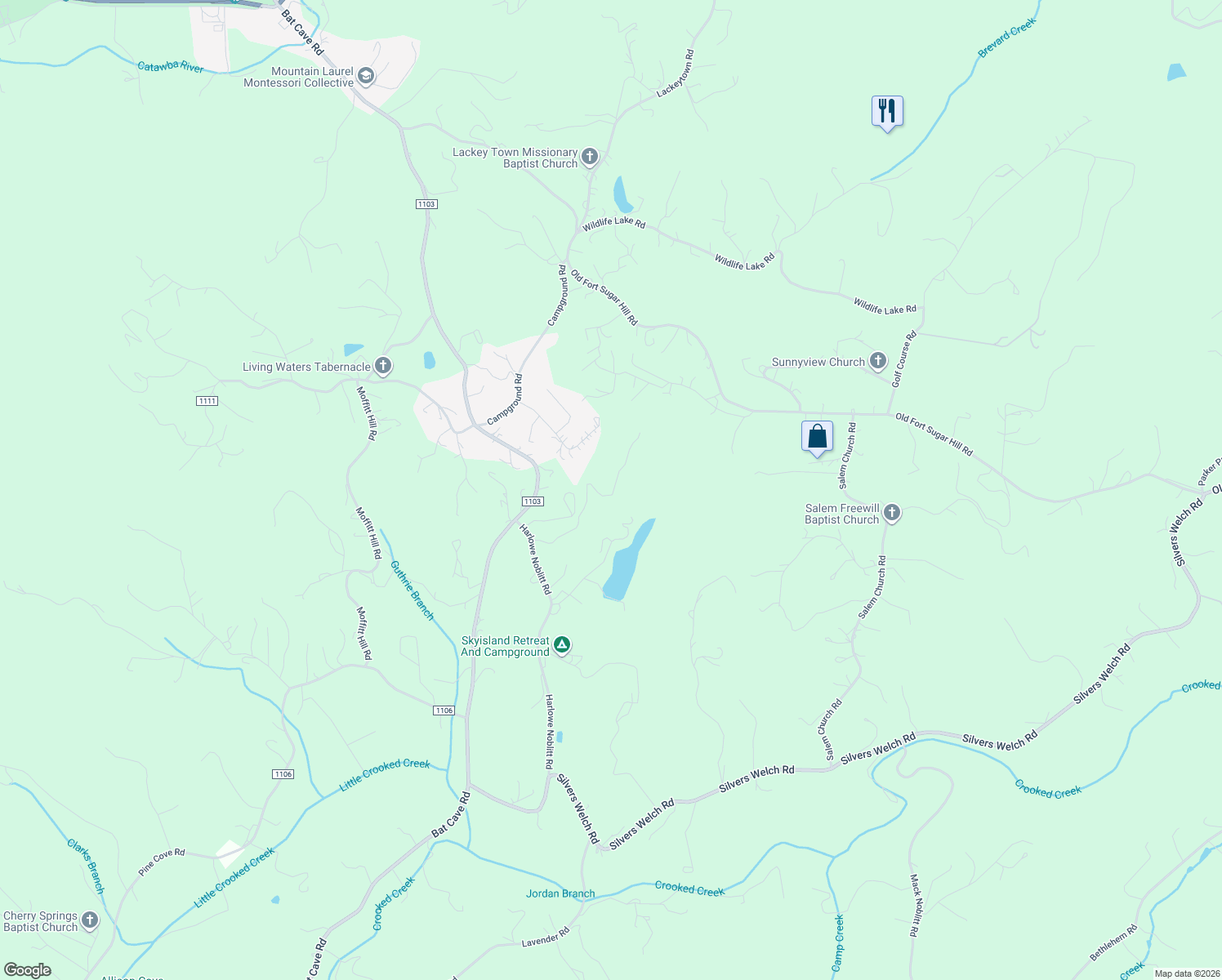 map of restaurants, bars, coffee shops, grocery stores, and more near 392 Cochran Cove in Old Fort