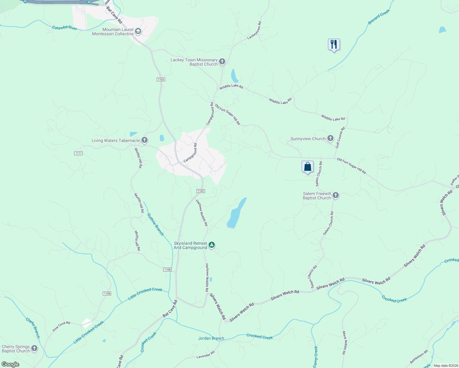 map of restaurants, bars, coffee shops, grocery stores, and more near 392 Cochran Cove in Old Fort