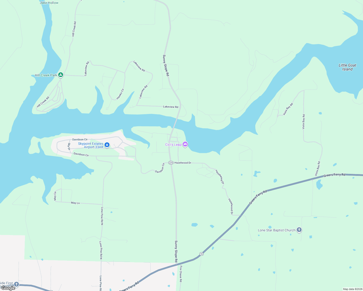 map of restaurants, bars, coffee shops, grocery stores, and more near 100 Devils Bluff Road in Greers Ferry