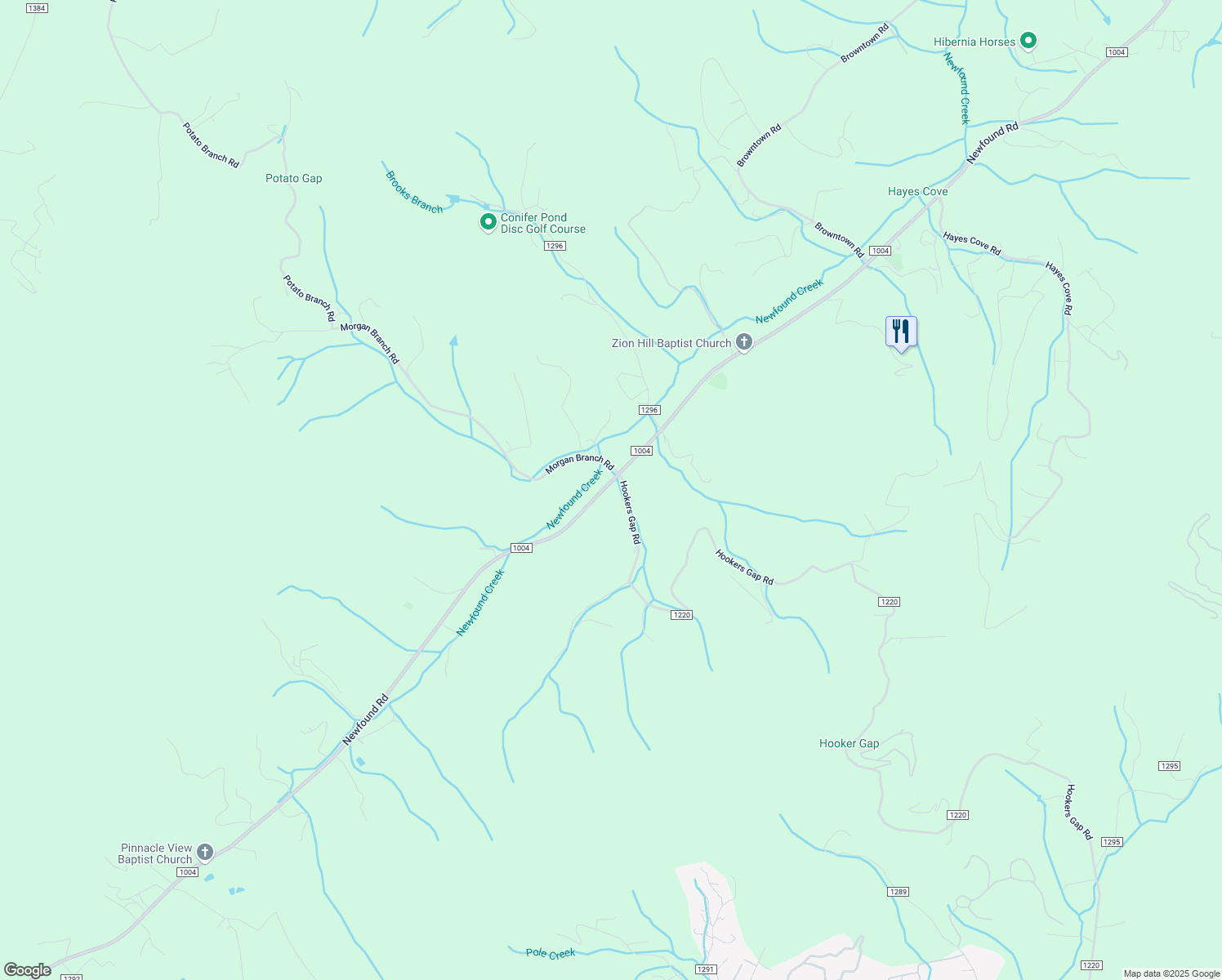 map of restaurants, bars, coffee shops, grocery stores, and more near 1108 Newfound Road in Leicester