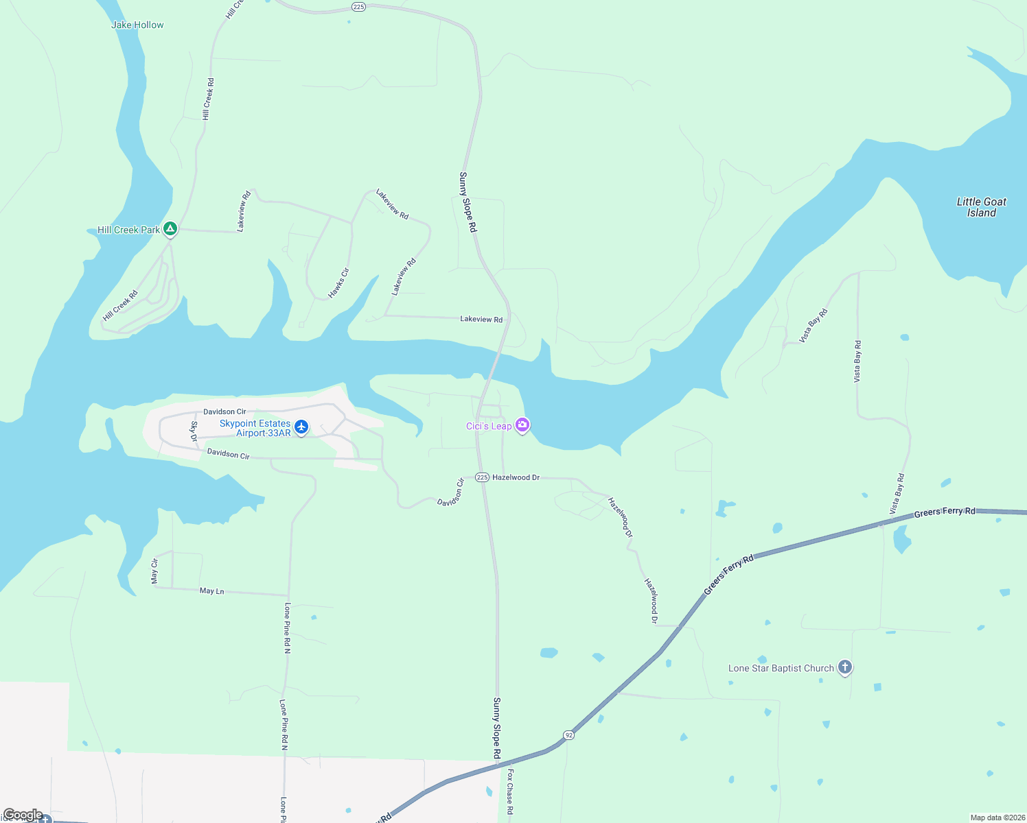 map of restaurants, bars, coffee shops, grocery stores, and more near 100 Devils Bluff Road in Greers Ferry
