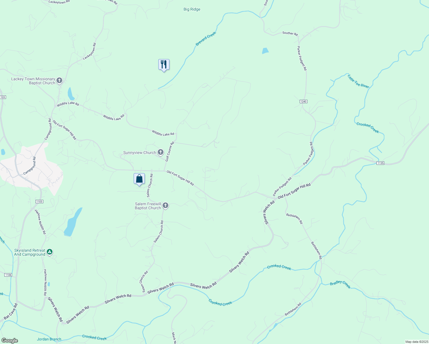map of restaurants, bars, coffee shops, grocery stores, and more near 40 Ophard Hensley Drive in Old Fort