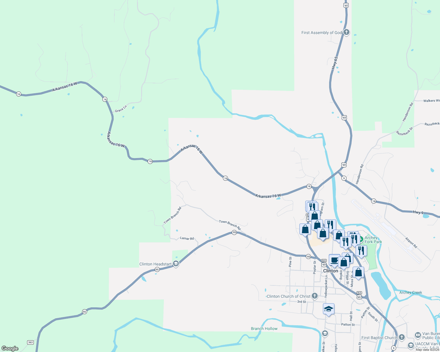 map of restaurants, bars, coffee shops, grocery stores, and more near in Clinton