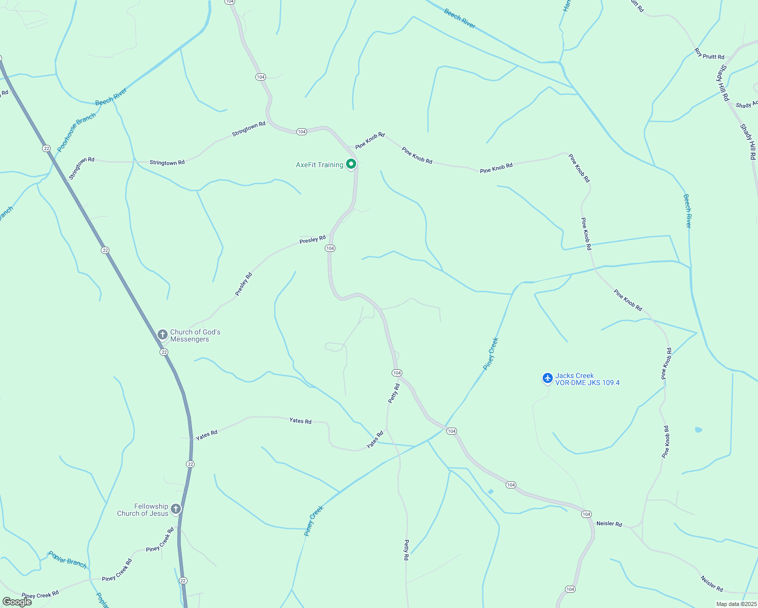 map of restaurants, bars, coffee shops, grocery stores, and more near 20637 Tennessee 104 in Lexington