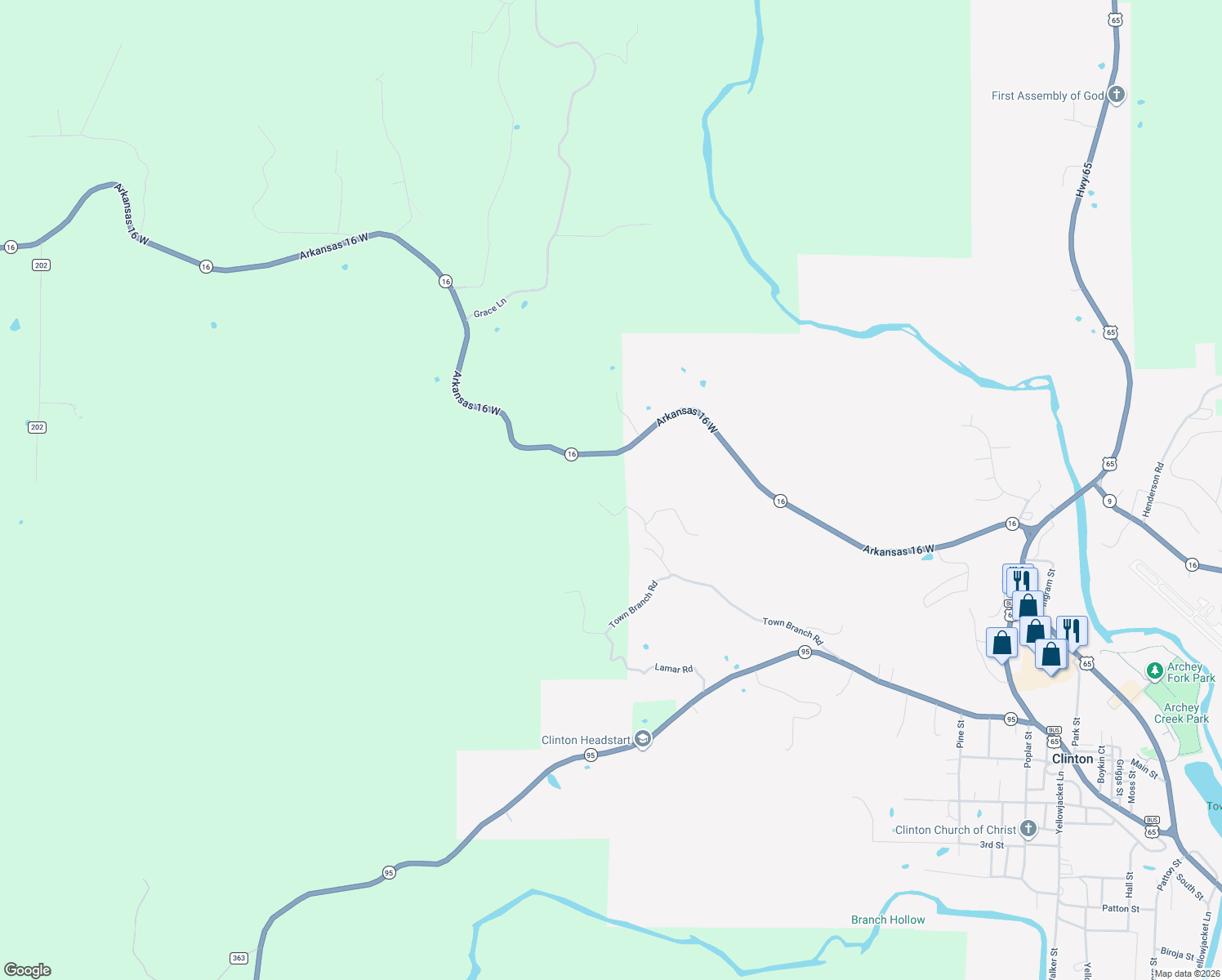 map of restaurants, bars, coffee shops, grocery stores, and more near 289 White Road in Clinton
