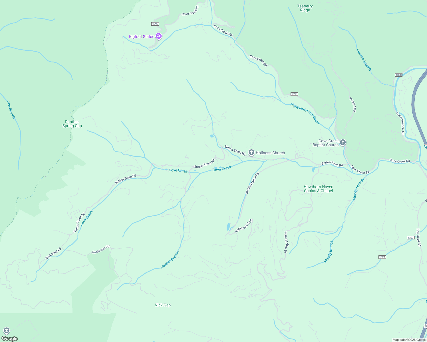 map of restaurants, bars, coffee shops, grocery stores, and more near 1323 Sutton Town Road in Waynesville
