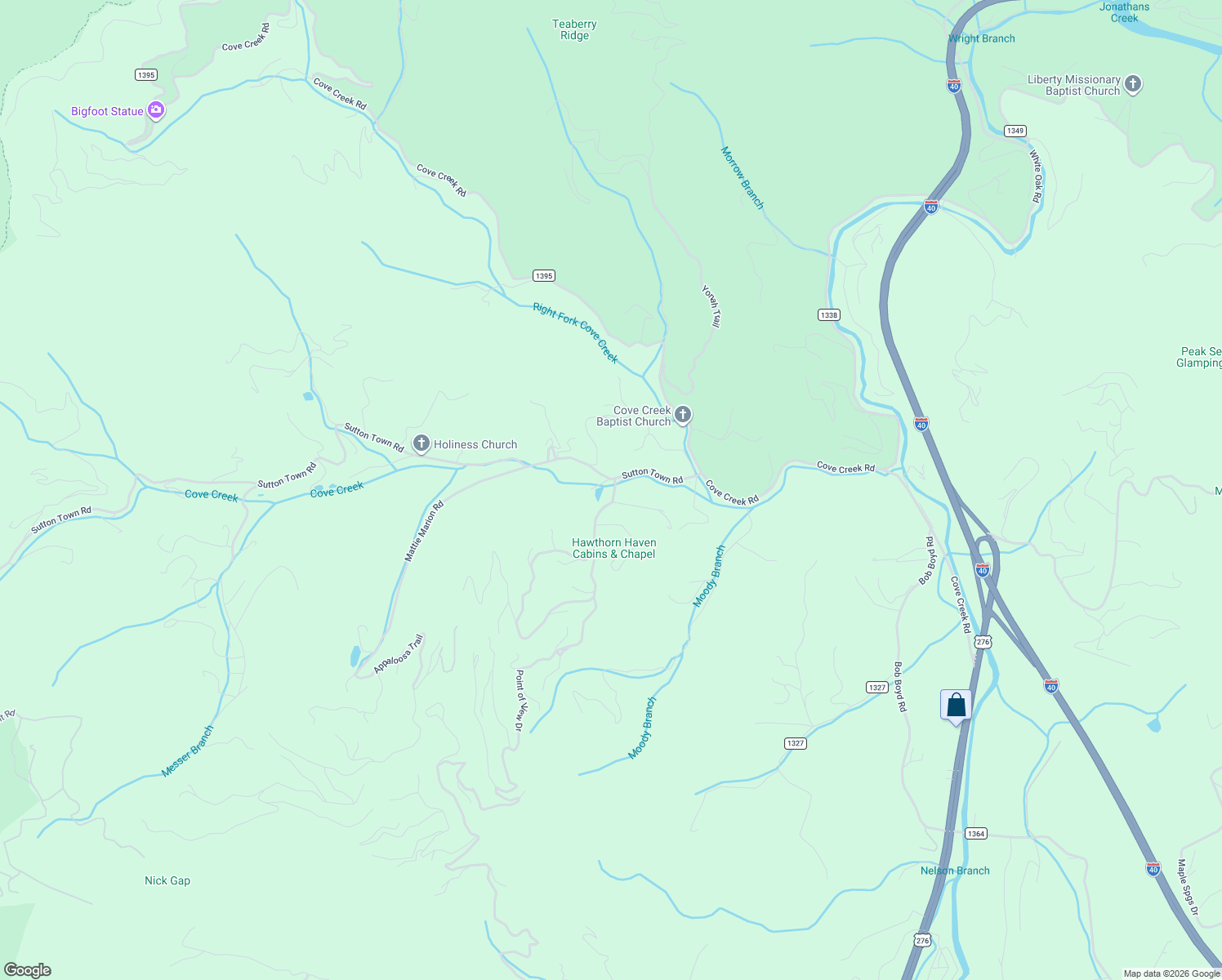 map of restaurants, bars, coffee shops, grocery stores, and more near 28 Secluded Cove in Waynesville
