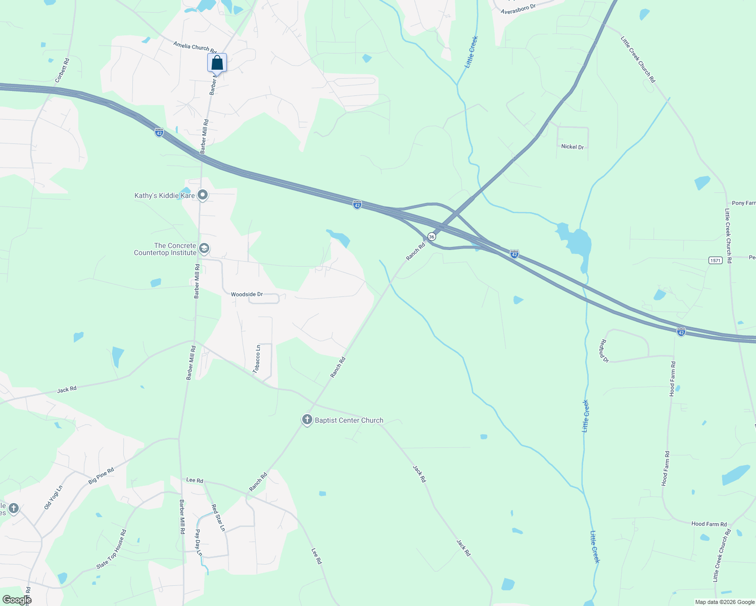 map of restaurants, bars, coffee shops, grocery stores, and more near 1552 Ranch Road in Clayton