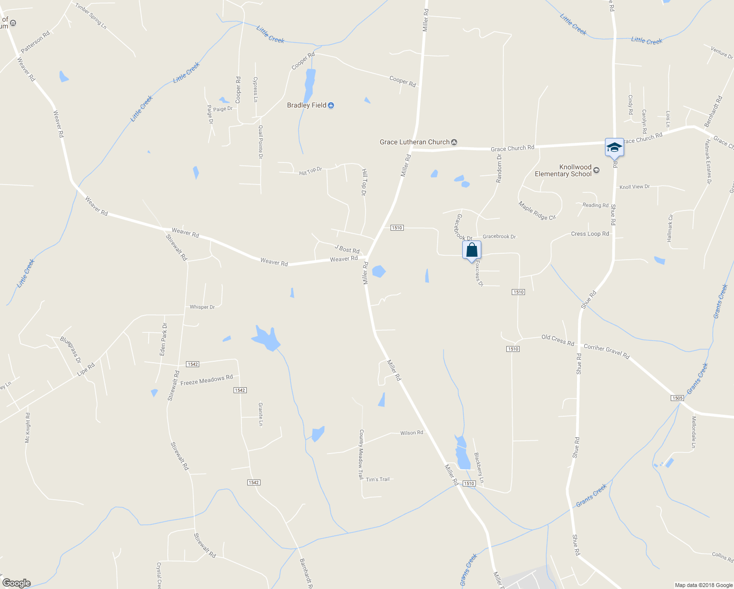 map of restaurants, bars, coffee shops, grocery stores, and more near 2065 Miller Road in China Grove