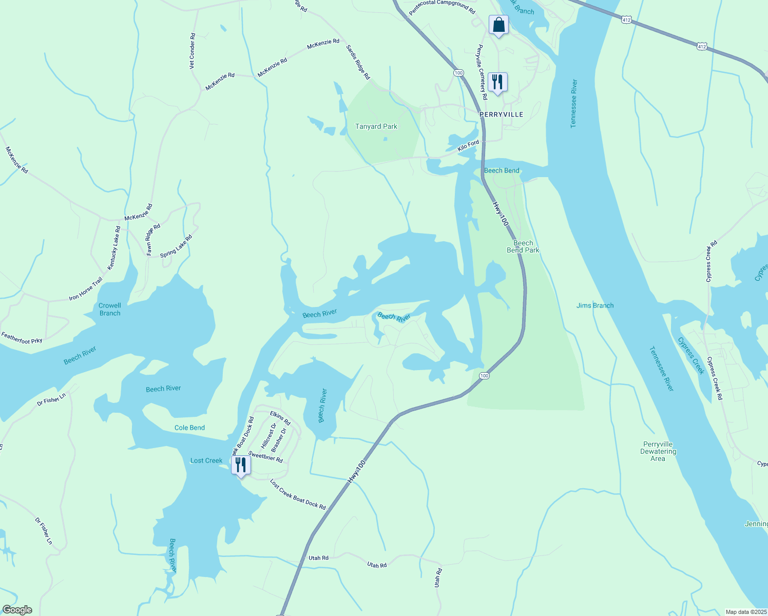 map of restaurants, bars, coffee shops, grocery stores, and more near 521 Jakes Point in Decaturville