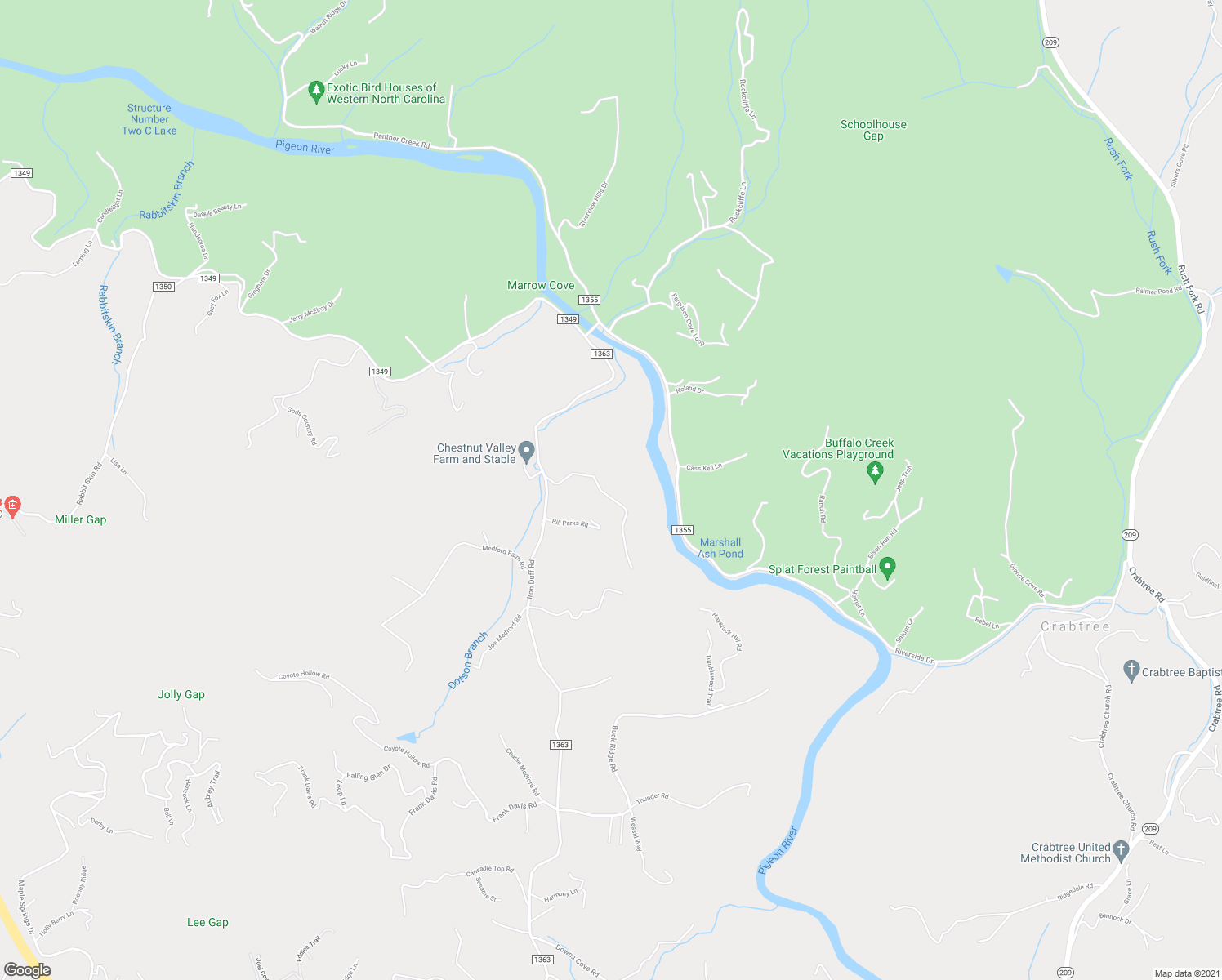 map of restaurants, bars, coffee shops, grocery stores, and more near 1 Everview Lane in Waynesville