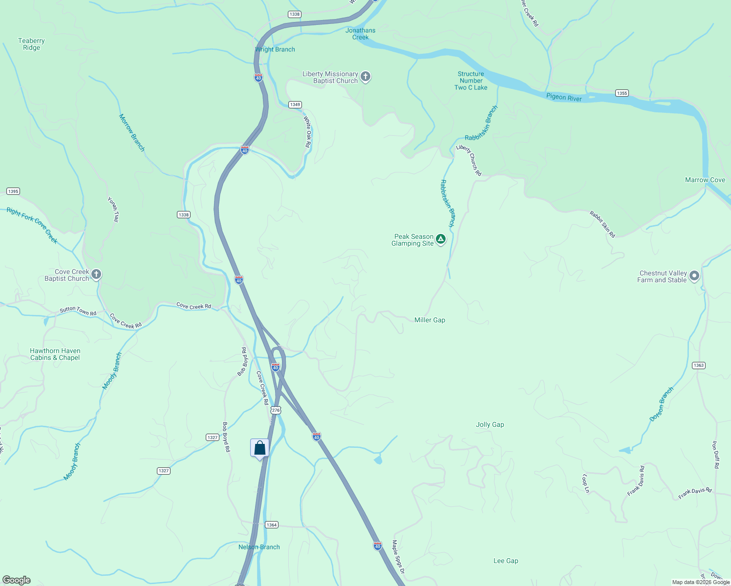 map of restaurants, bars, coffee shops, grocery stores, and more near 1 Floppy Ear Trail in Waynesville