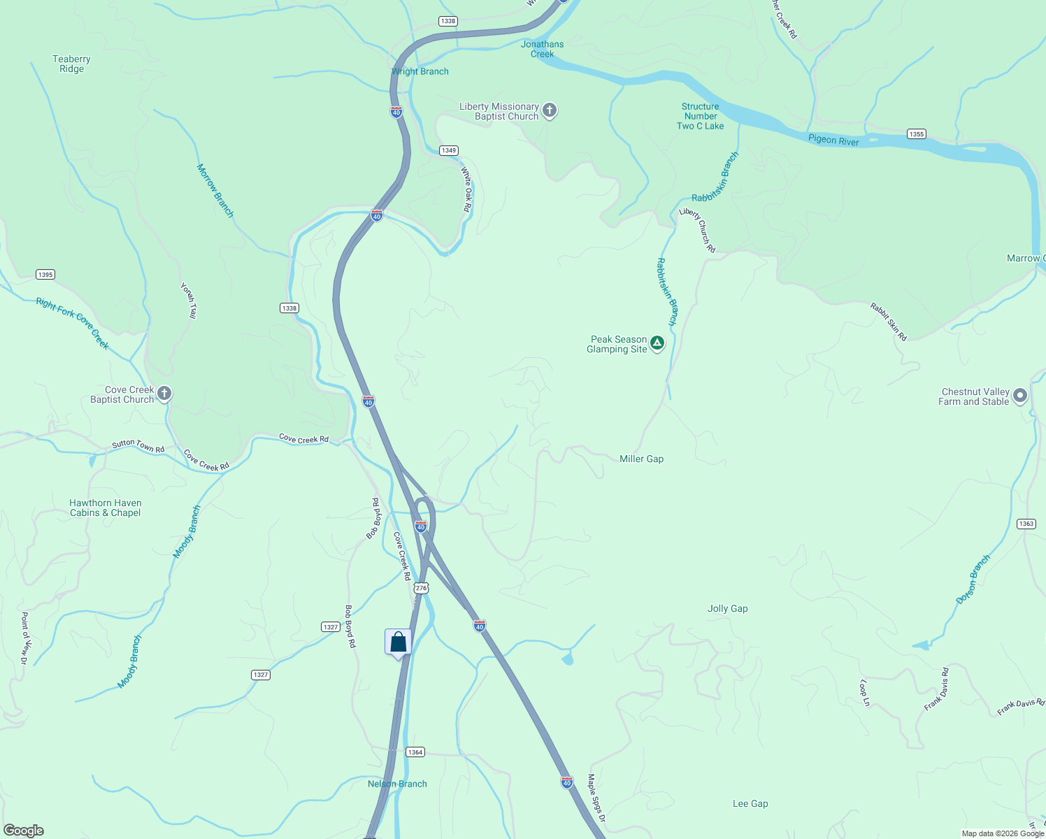 map of restaurants, bars, coffee shops, grocery stores, and more near 1 Floppy Ear Trail in Waynesville