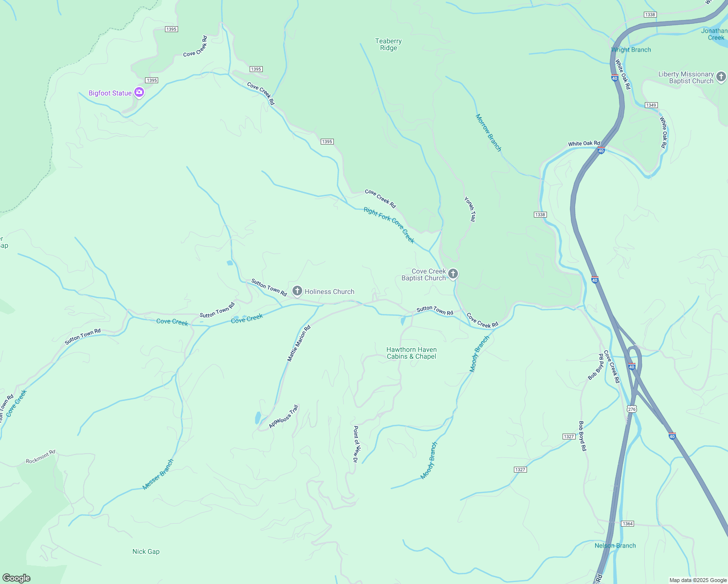 map of restaurants, bars, coffee shops, grocery stores, and more near 534 Sutton Town Road in Waynesville