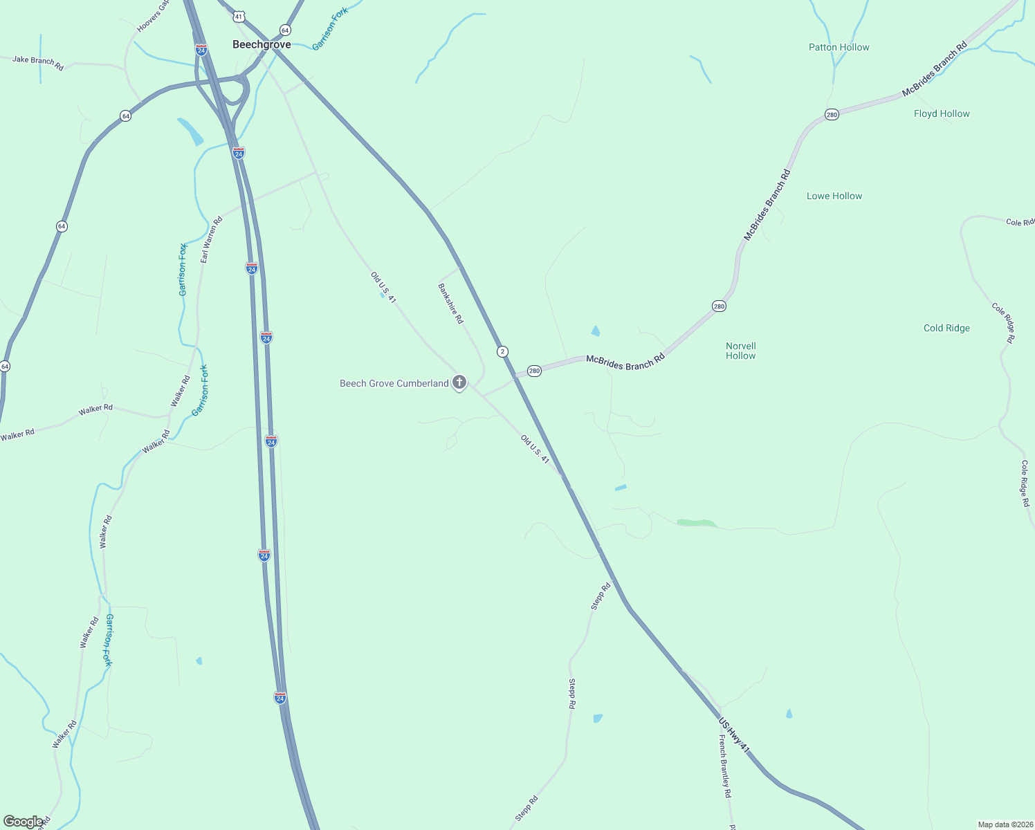 map of restaurants, bars, coffee shops, grocery stores, and more near 280 Old U.S. 41 in Beechgrove