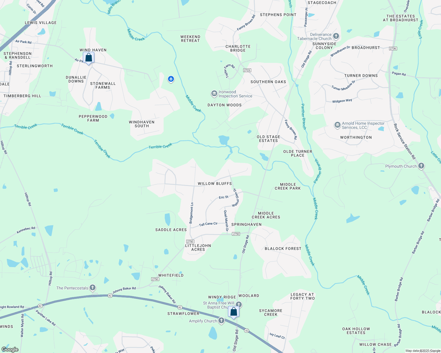 map of restaurants, bars, coffee shops, grocery stores, and more near 1550 Middle Ridge Drive in Wake County