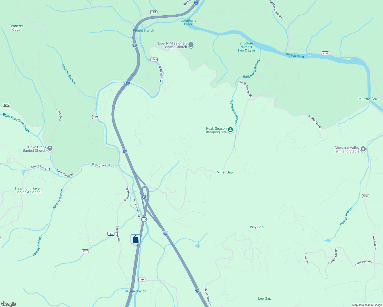map of restaurants, bars, coffee shops, grocery stores, and more near 1 Floppy Ear Trail in Waynesville