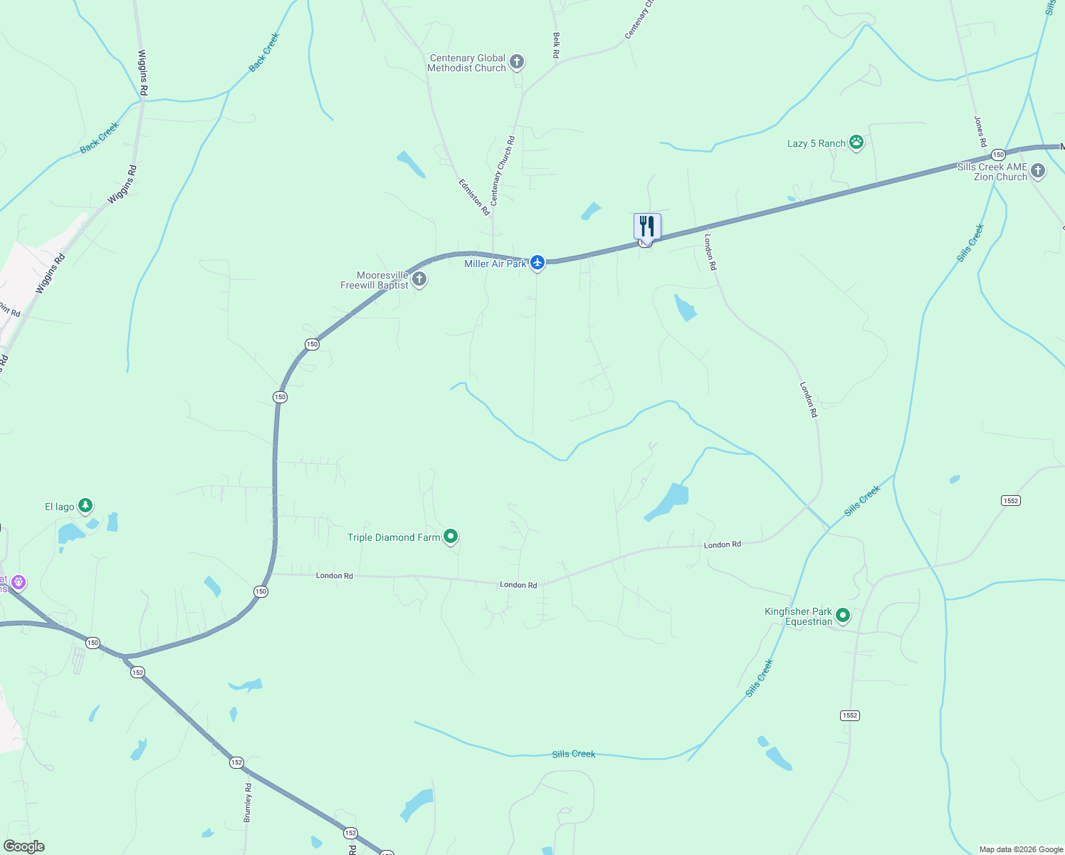 map of restaurants, bars, coffee shops, grocery stores, and more near 420 Airpark Drive in Mooresville