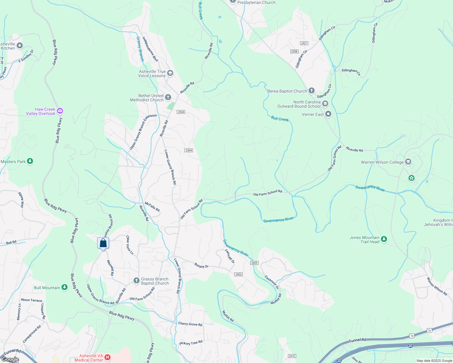 map of restaurants, bars, coffee shops, grocery stores, and more near 29 Old Camby Road in Asheville