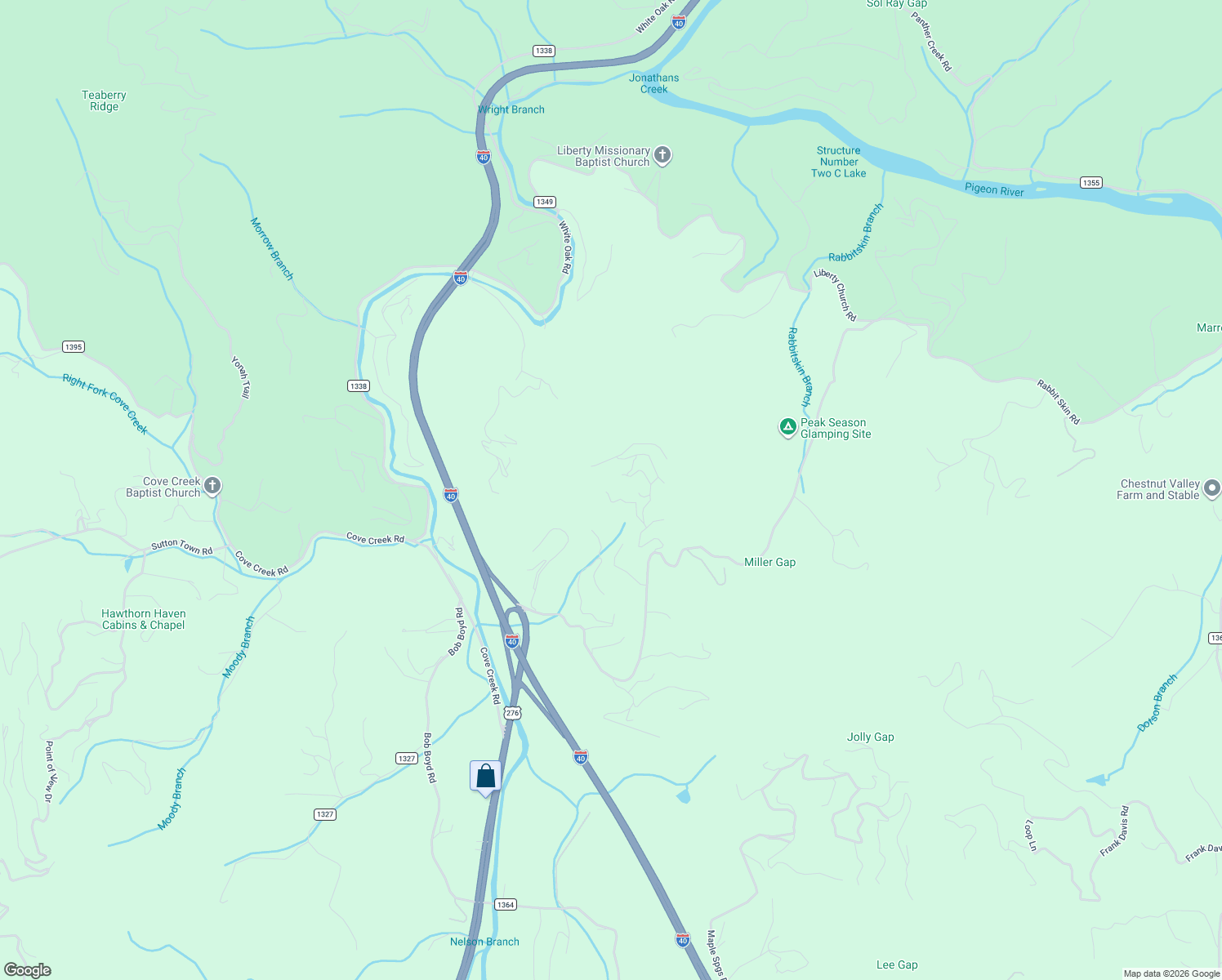 map of restaurants, bars, coffee shops, grocery stores, and more near 100 Floppy Ear Trail in Waynesville