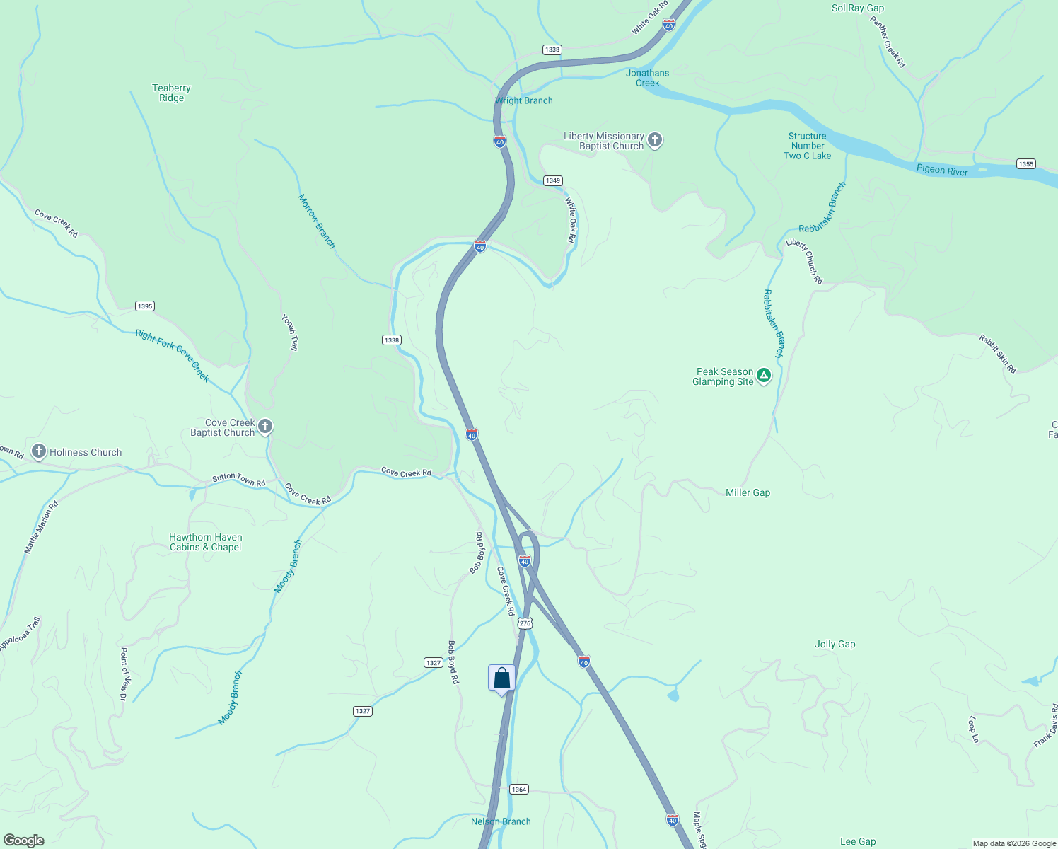 map of restaurants, bars, coffee shops, grocery stores, and more near 25 Dawn Valley Road in Waynesville