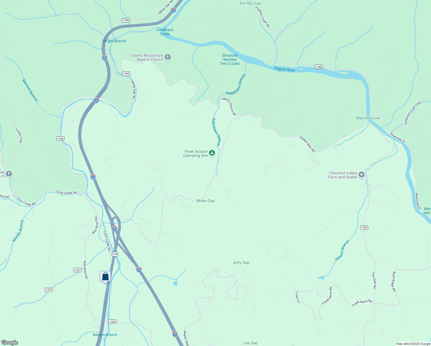 map of restaurants, bars, coffee shops, grocery stores, and more near Rabbit Skin Road in Waynesville