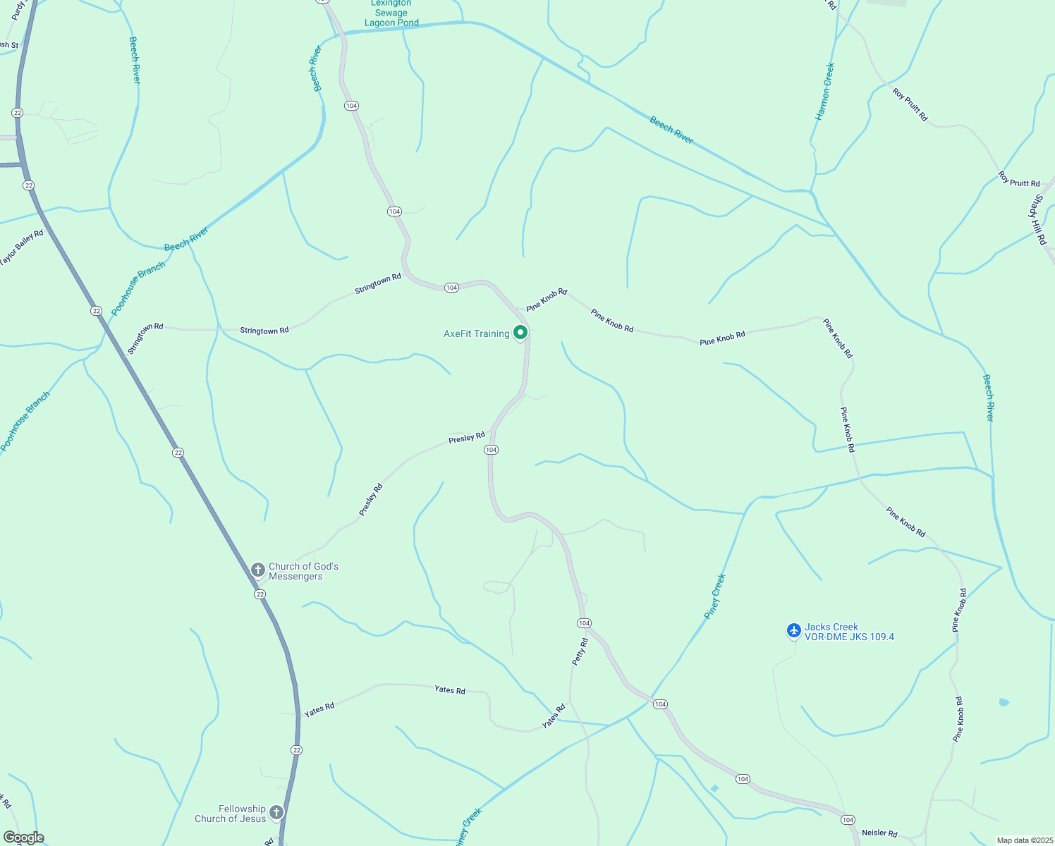 map of restaurants, bars, coffee shops, grocery stores, and more near 19985 Highway 104 in Lexington