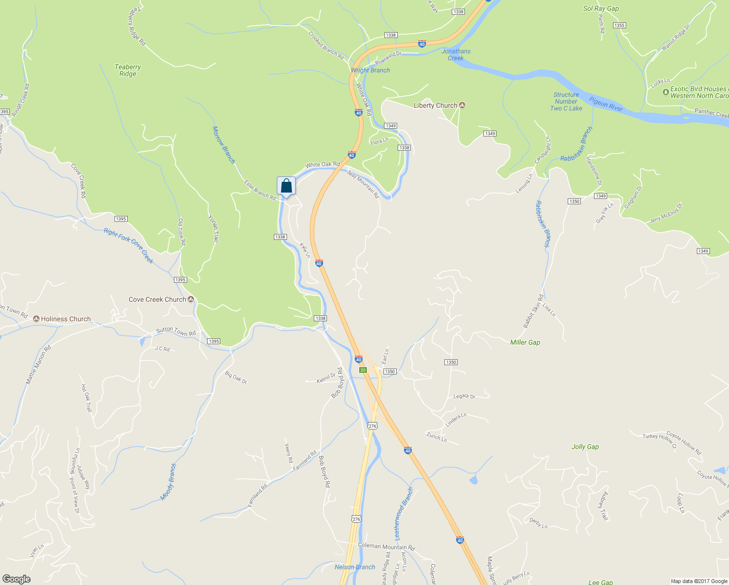 map of restaurants, bars, coffee shops, grocery stores, and more near 25 Dawn Valley Road in Waynesville