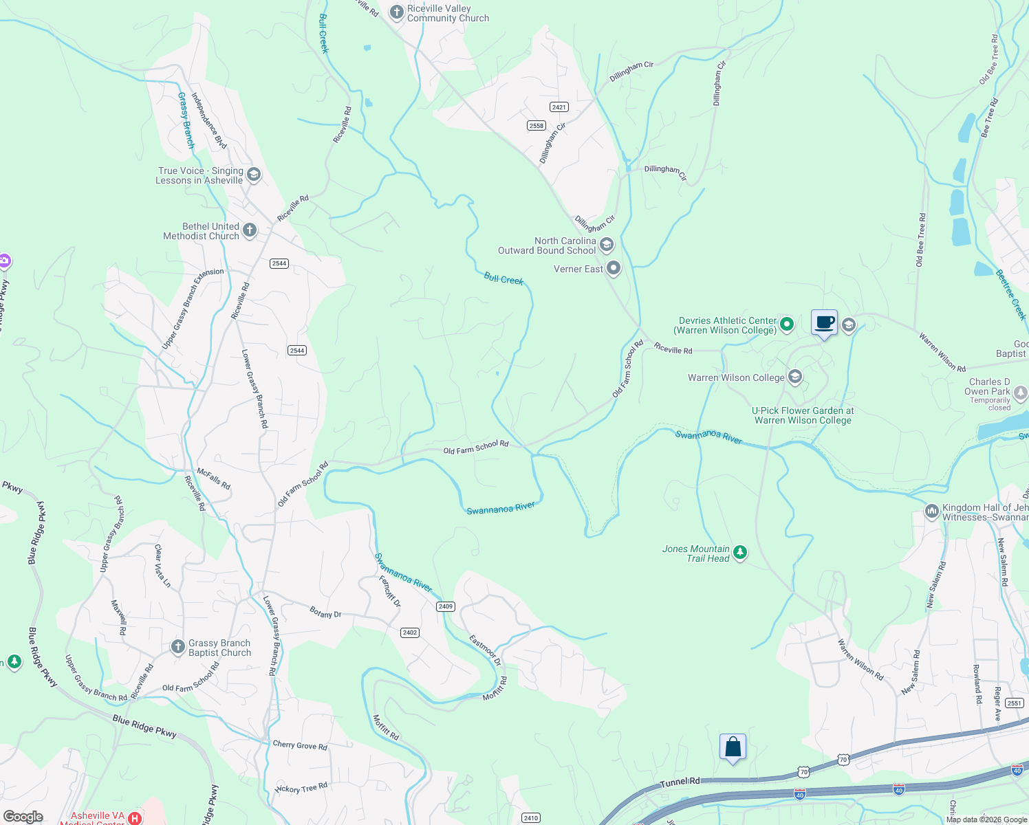 map of restaurants, bars, coffee shops, grocery stores, and more near 14 Wykle Road in Asheville