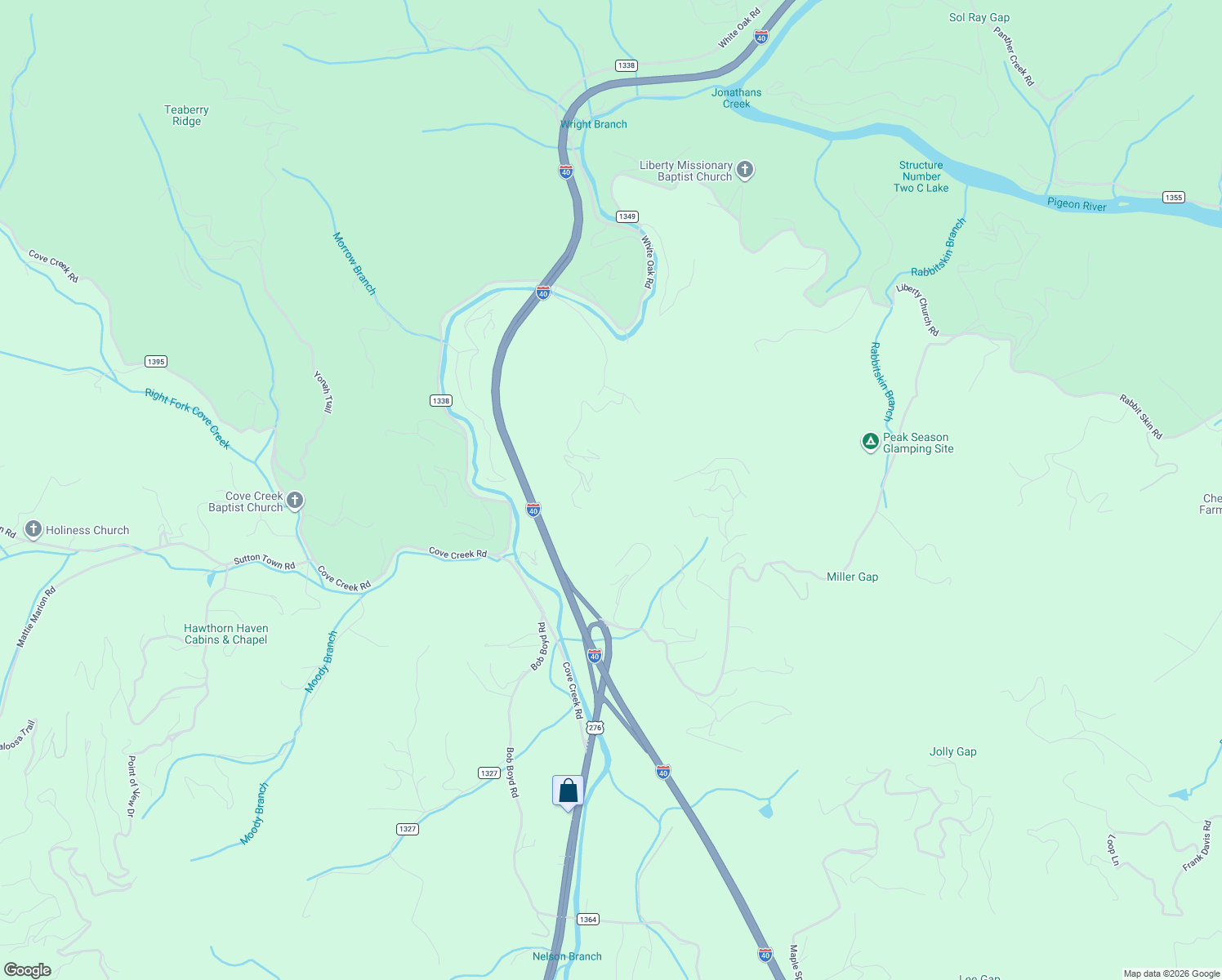 map of restaurants, bars, coffee shops, grocery stores, and more near 151 Grouse Nest Road in Waynesville