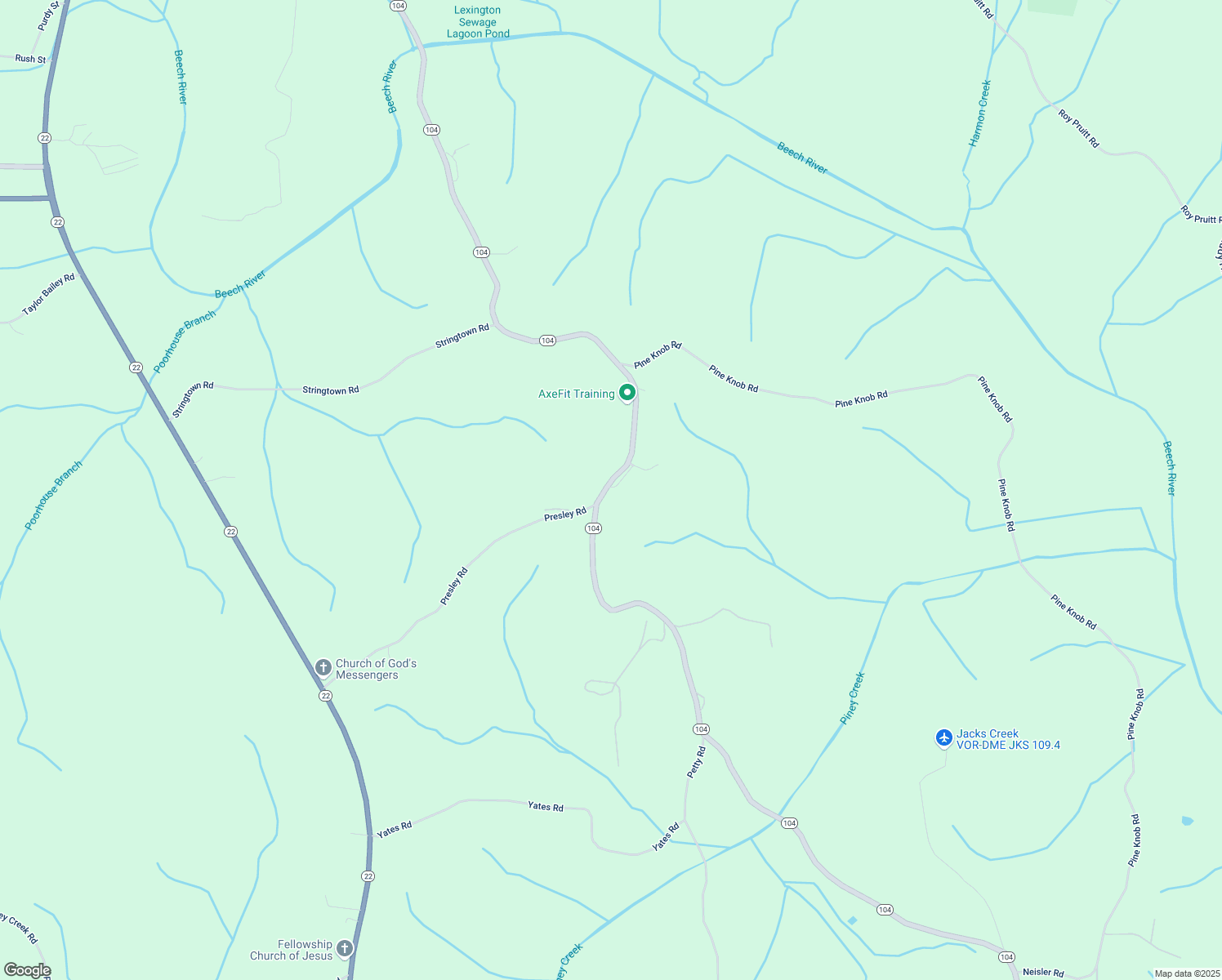map of restaurants, bars, coffee shops, grocery stores, and more near 19985 Tennessee 104 in Lexington