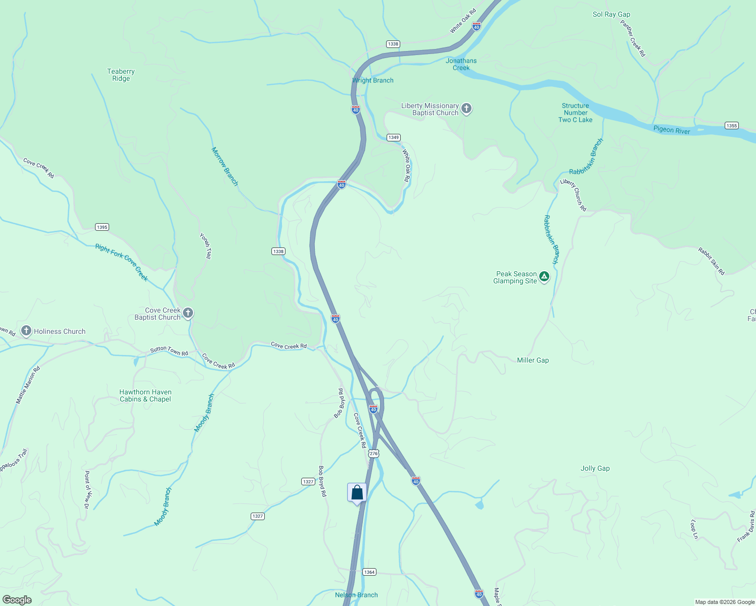 map of restaurants, bars, coffee shops, grocery stores, and more near 25 Dawn Valley Road in Waynesville