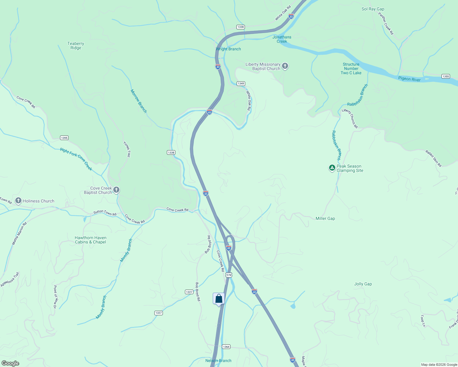 map of restaurants, bars, coffee shops, grocery stores, and more near 25 Dawn Valley Road in Waynesville