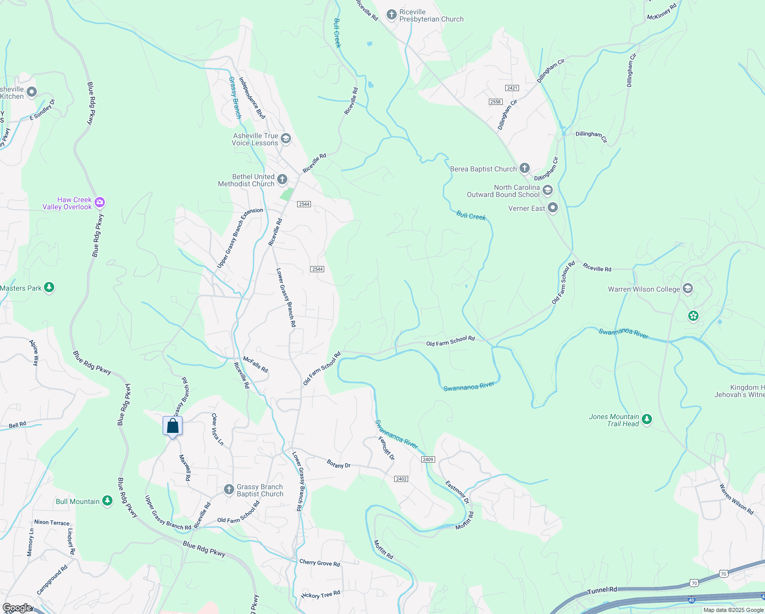 map of restaurants, bars, coffee shops, grocery stores, and more near 29 Old Camby Road in Asheville