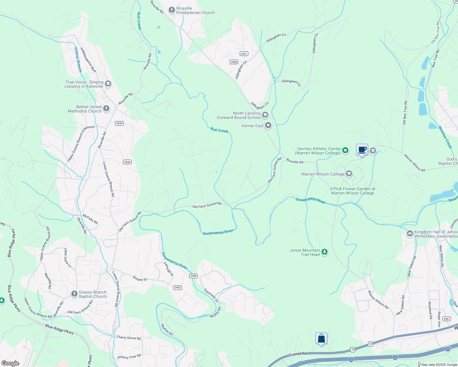 map of restaurants, bars, coffee shops, grocery stores, and more near 14 Wykle Road in Asheville