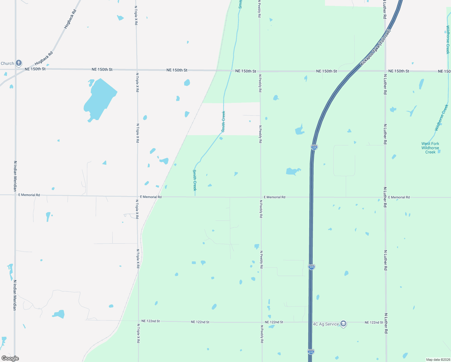 map of restaurants, bars, coffee shops, grocery stores, and more near 17645 E Memorial Rd in Luther