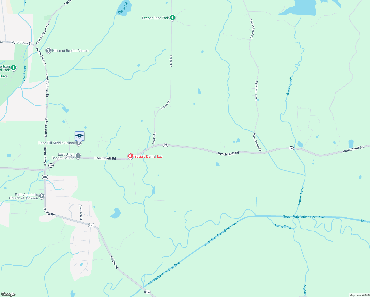 map of restaurants, bars, coffee shops, grocery stores, and more near 2681-2783 Beech Bluff Road in Jackson