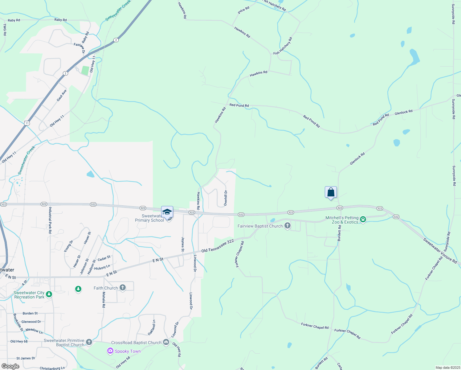map of restaurants, bars, coffee shops, grocery stores, and more near 312 Overhill Drive in Sweetwater