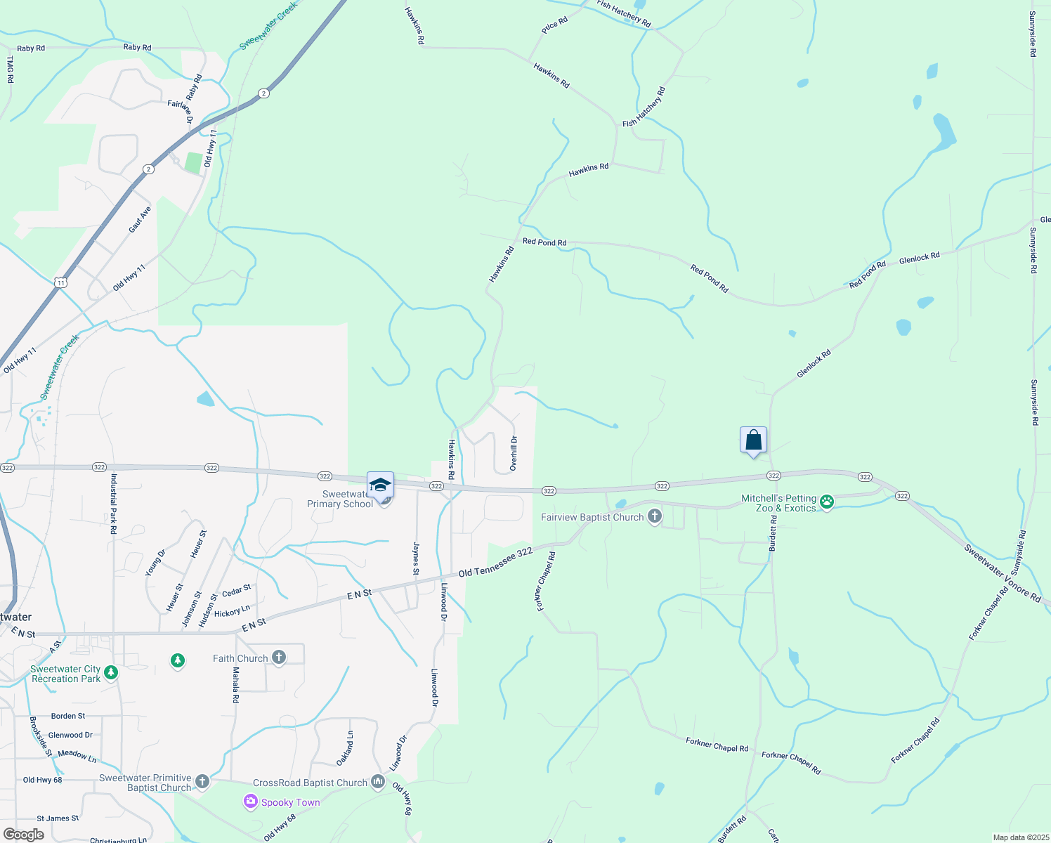 map of restaurants, bars, coffee shops, grocery stores, and more near 312 Overhill Drive in Sweetwater