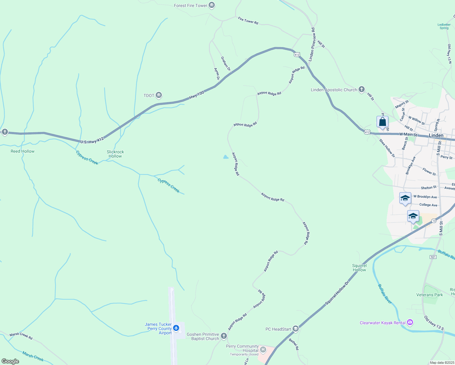 map of restaurants, bars, coffee shops, grocery stores, and more near 1360 Airport Ridge Road in Linden