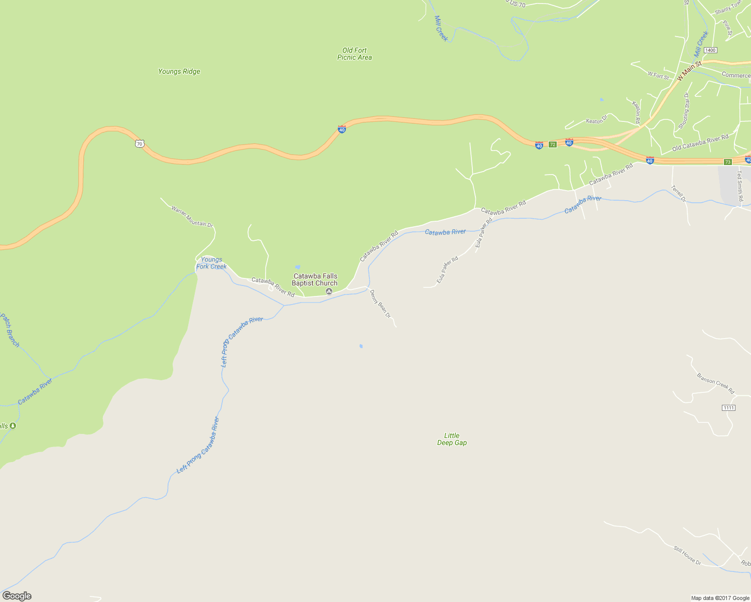 map of restaurants, bars, coffee shops, grocery stores, and more near Denny Bean Drive in Old Fort